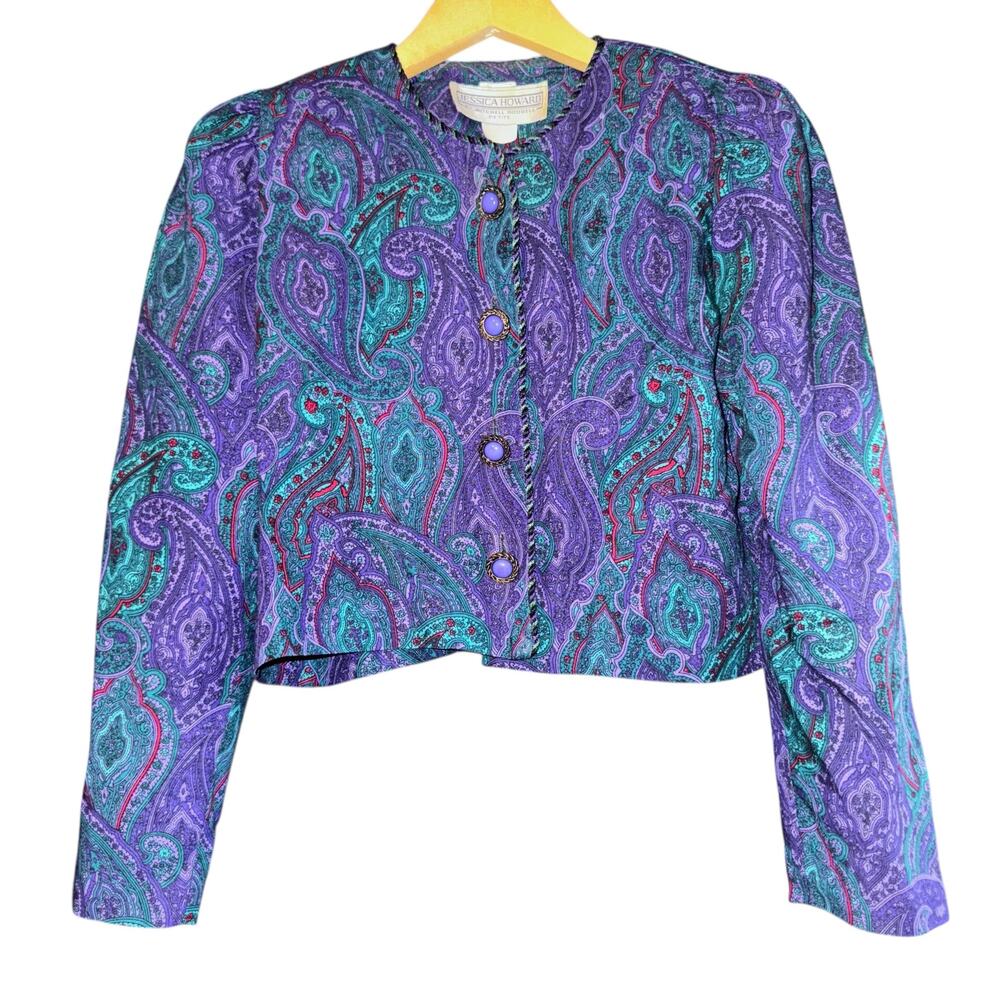 Vintage Jessica Howard Paisley Cropped Jacket Boho Y2K 90s‎ Small Petite ~Flaw